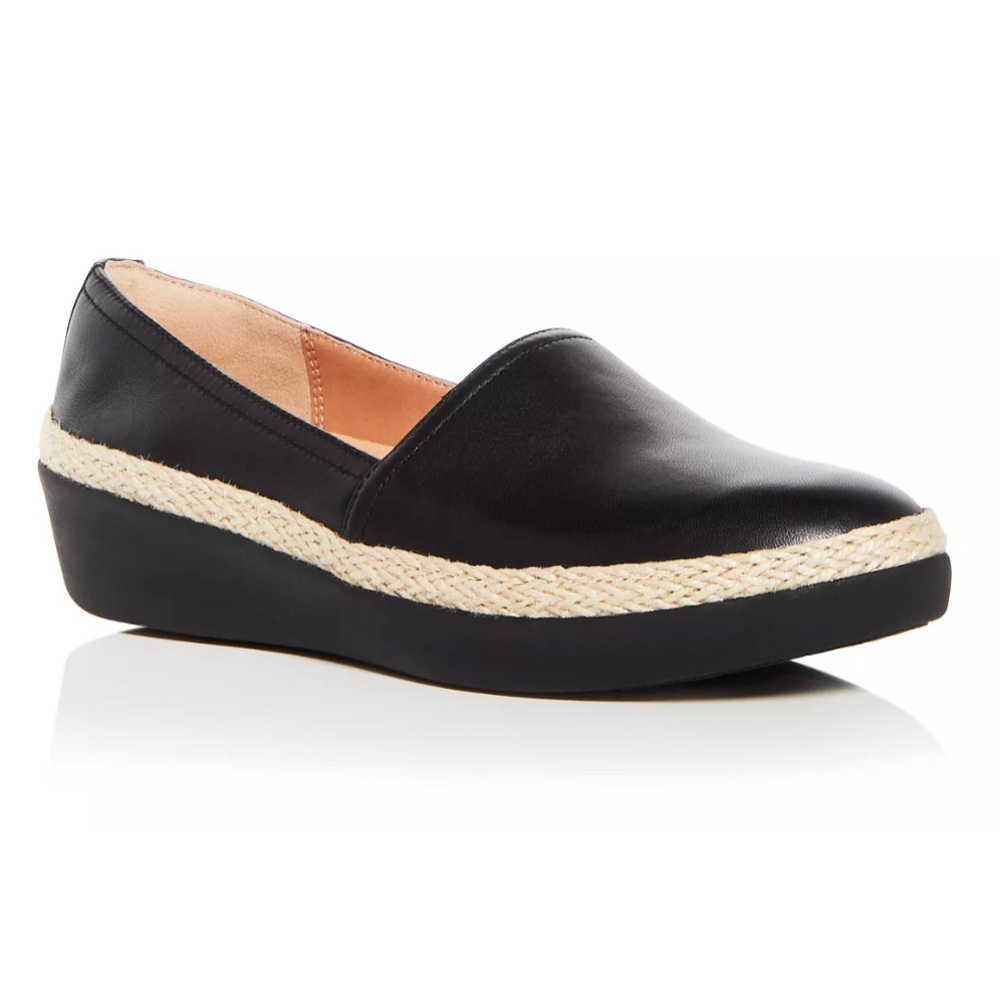 FitFlop Women's Casa Leather Wedge Platform Loafers, size 9